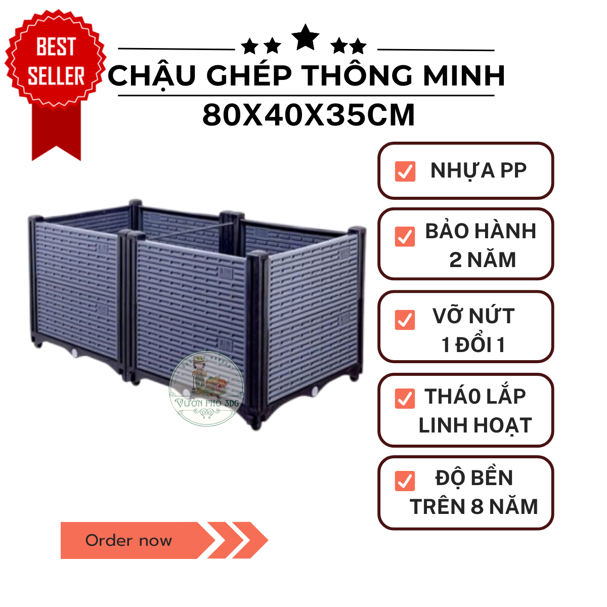 Chậu trồng cây ghép thông minh dài 80cm rộng 40cm cao 35cm (80x40x35cm) mẫu mới nhất BỀN - ĐẸP